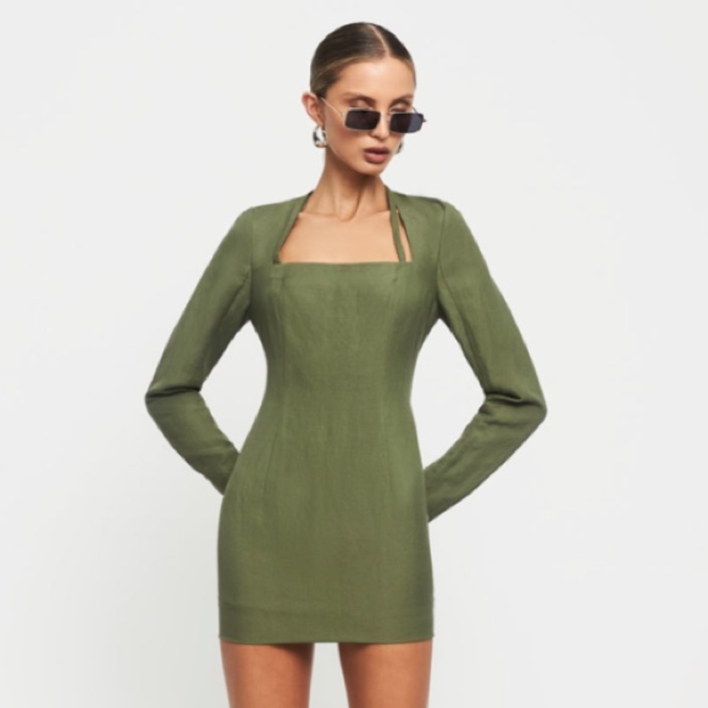 Lioness green linen mini dress size small
